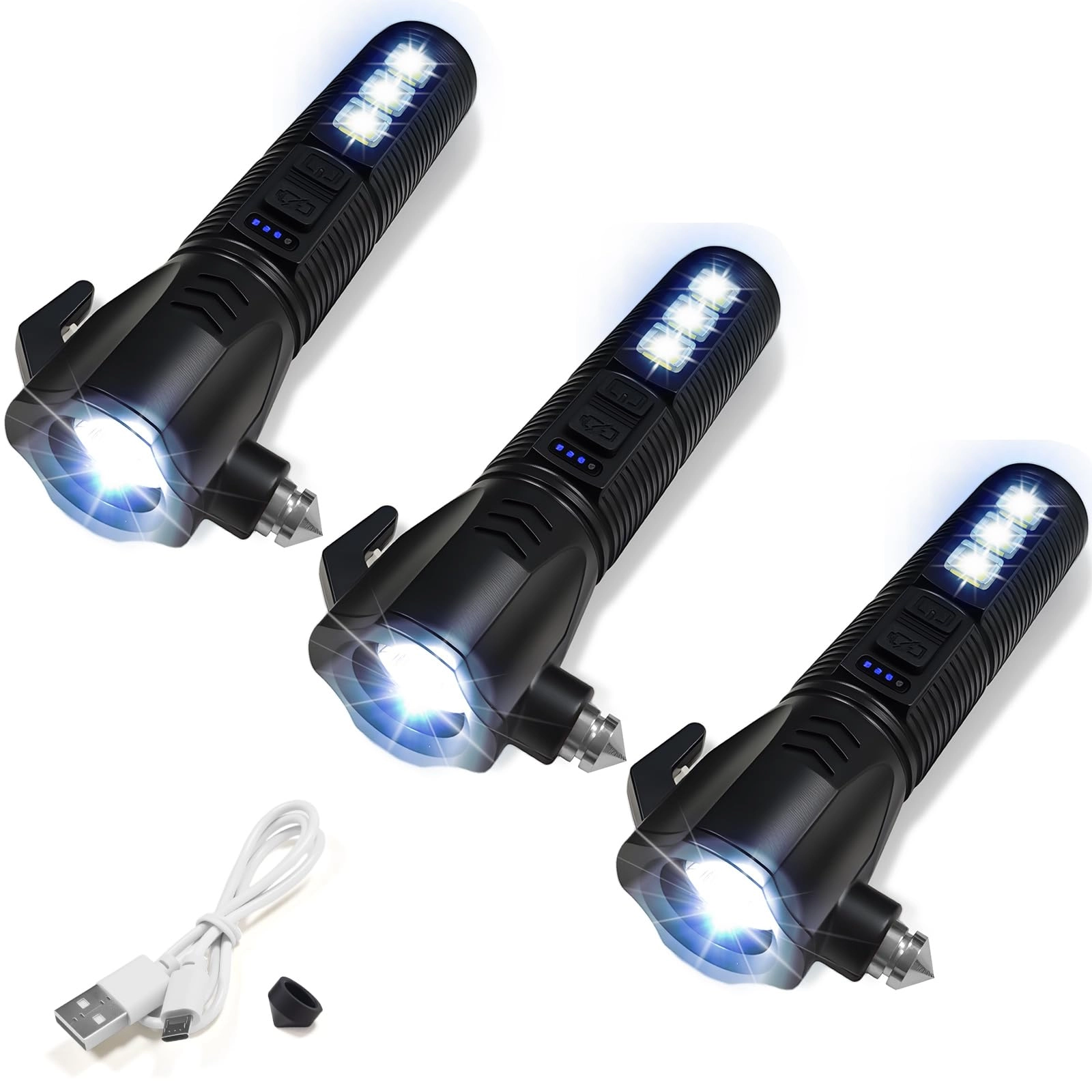 GEEBONFLUGENS Emergency Car Flashlight - 2000lm Dual Light USB Rechargeable