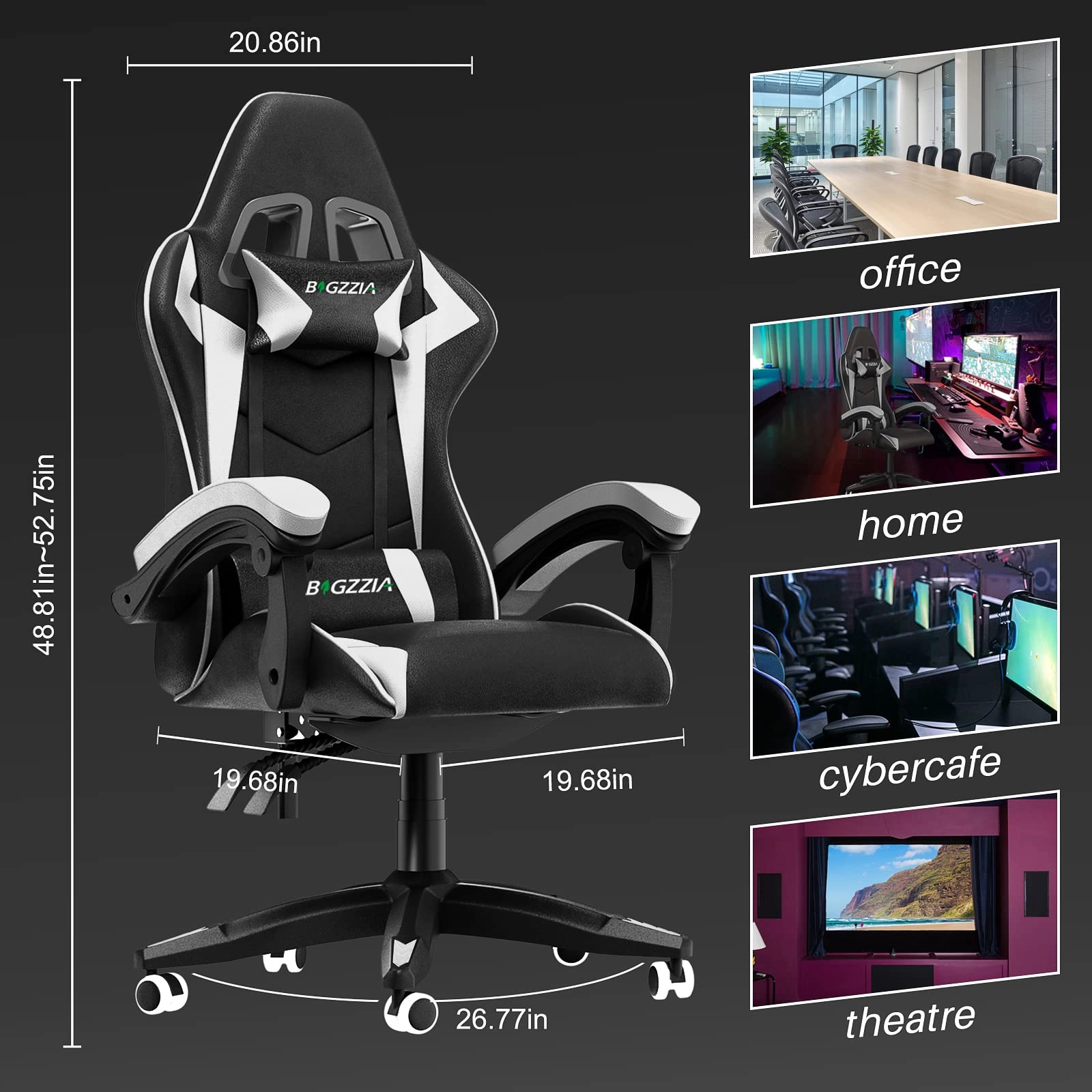 white LED gaming chair - RGB Reclining PU Leather