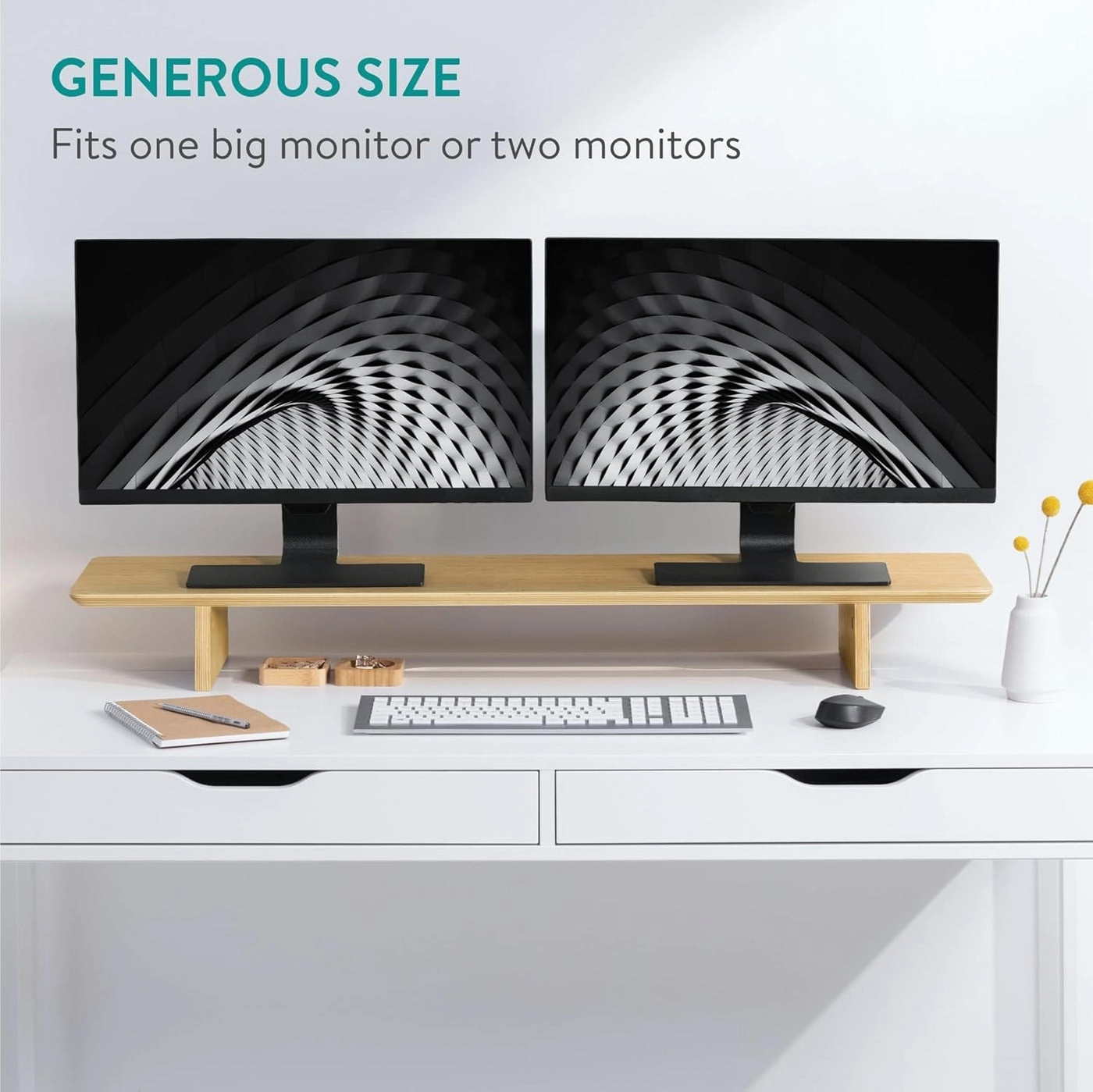 Dual Monitor Stand - Real Wood Double Width