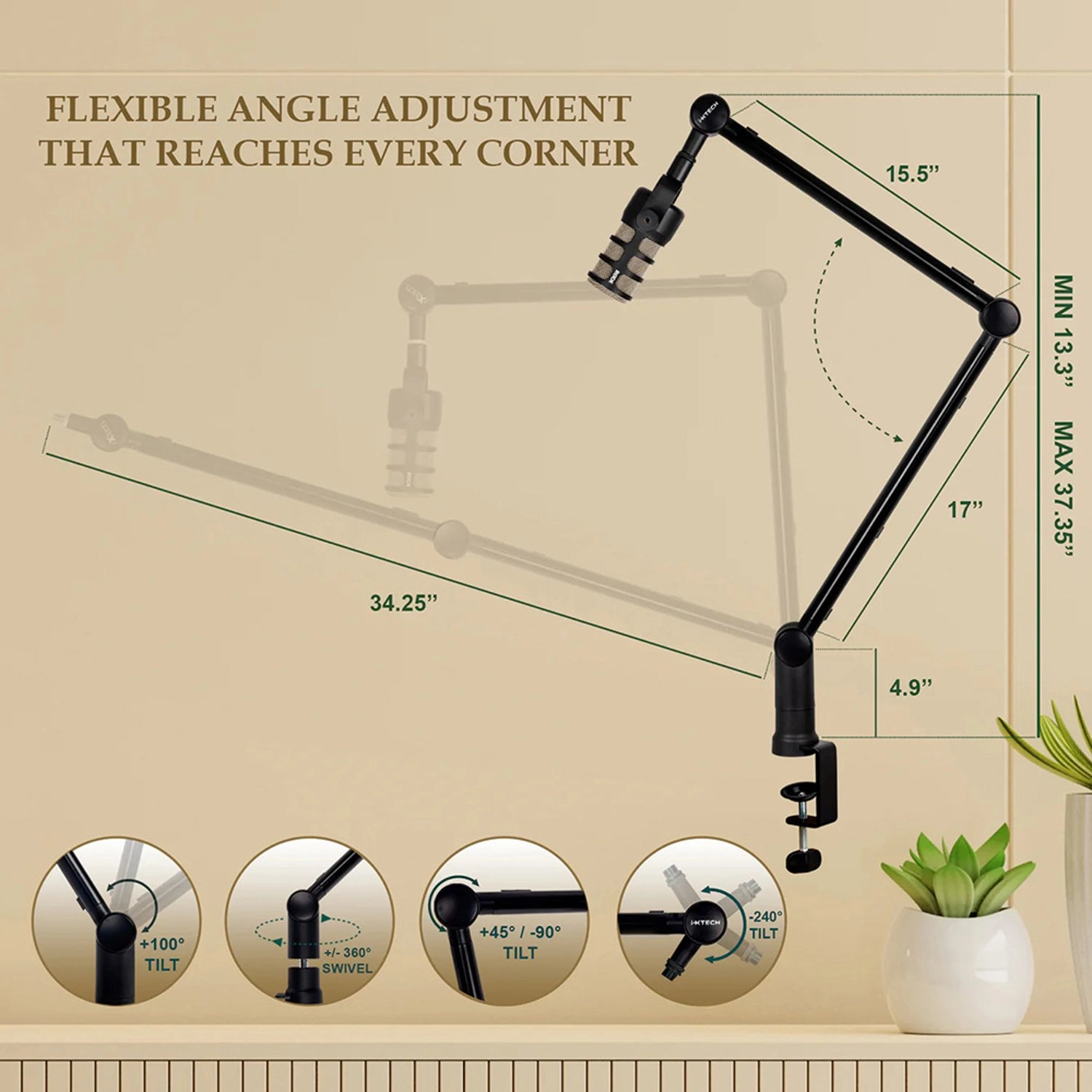 ELEGANCE MI02 - Adjustable Mic Arm Black