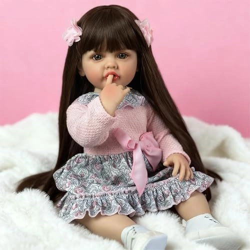 Reborn Baby Doll - 22inch 55cm Vinyl Silicone Girl Long Hair Ages 3+