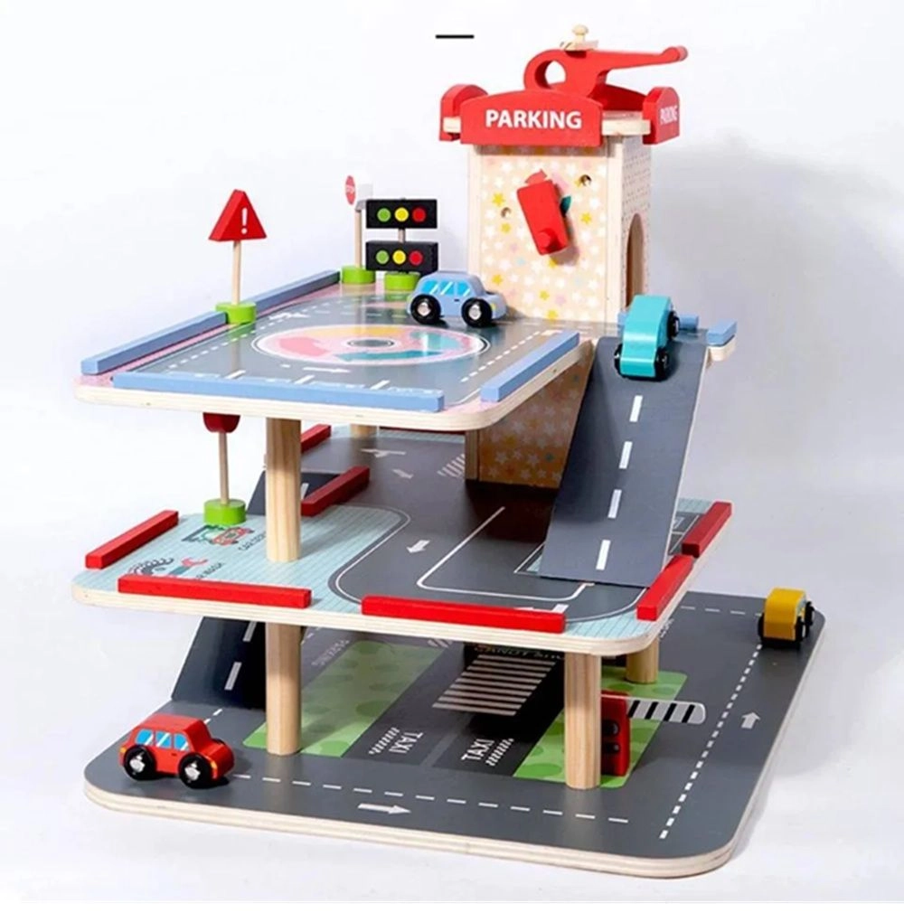 3 Level Engaging Wooden Parking Play Set