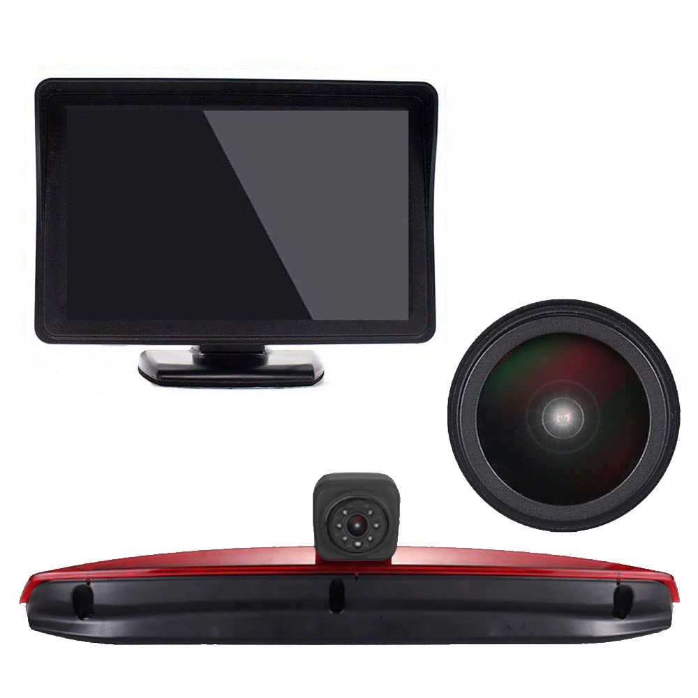 Rear View Mirror Monitor - 4.3 Inch Wired + Brake Light Camera - 1280 x 720 Night vision