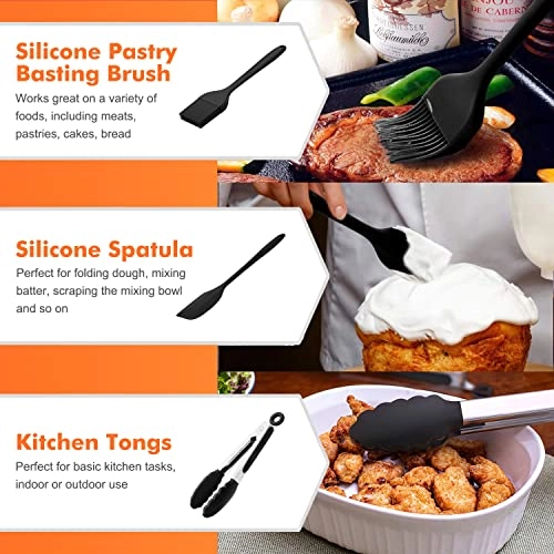 Dual Basket Air Fryer Accessories - Stainless Steel + Food-grade Silicone Set of 10