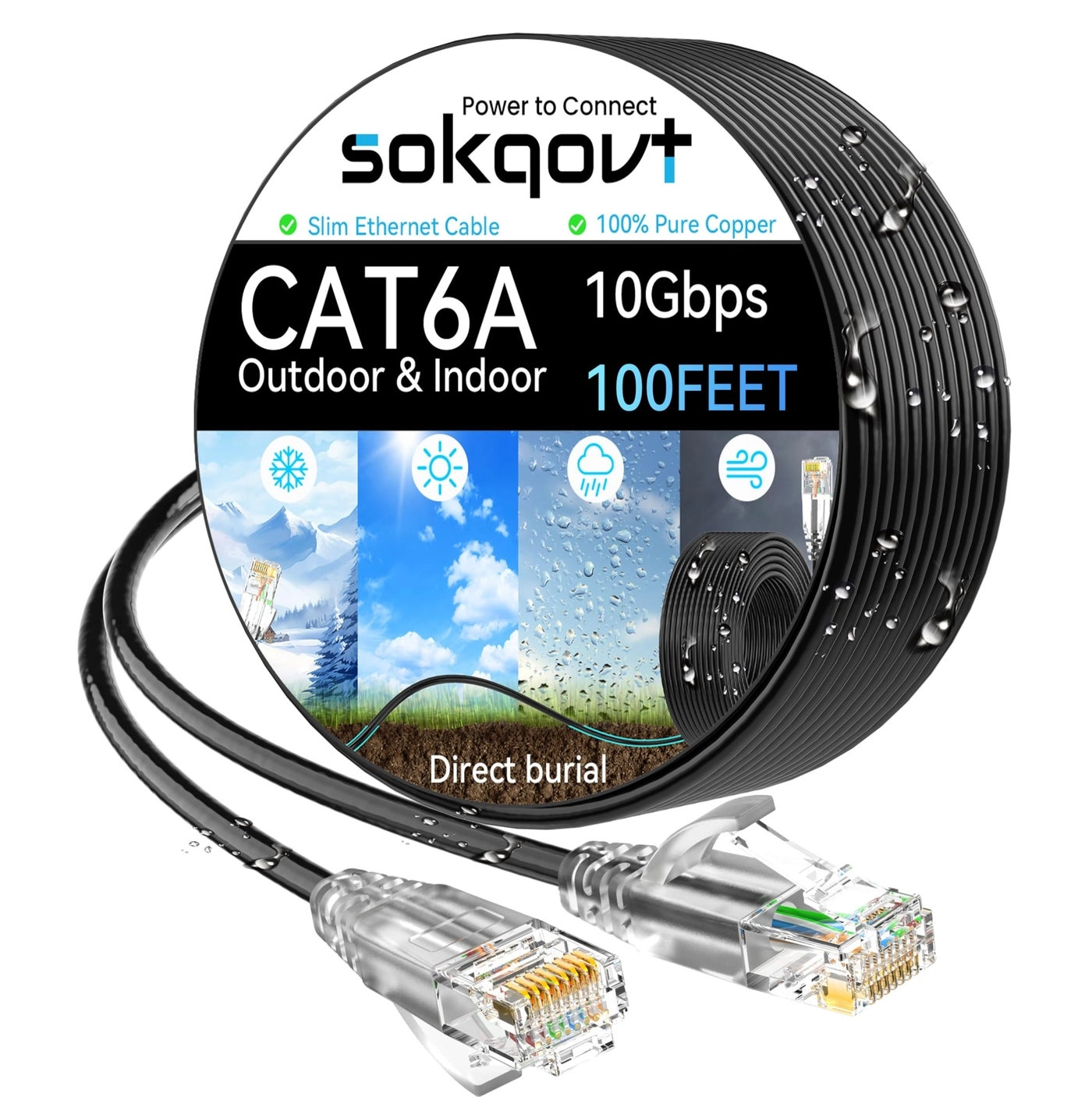 Sokqovt Cat6a Ethernet Cable - 100ft
