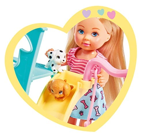Evi Love Puppy Fun Doll - Three Cute Puppies Swing, Slide and 2-in-1 Buggy 12 cm Ages 3+
