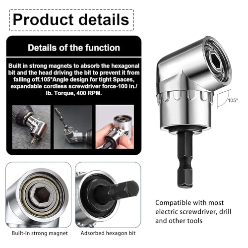 105 Degree Drill Adaptor - 2pcs 1/4" Hex Shank Magnetic