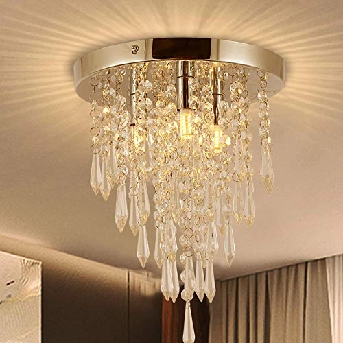 Mini Crystal Ceiling Chandelier - 3-Light Chrome Acrylic
