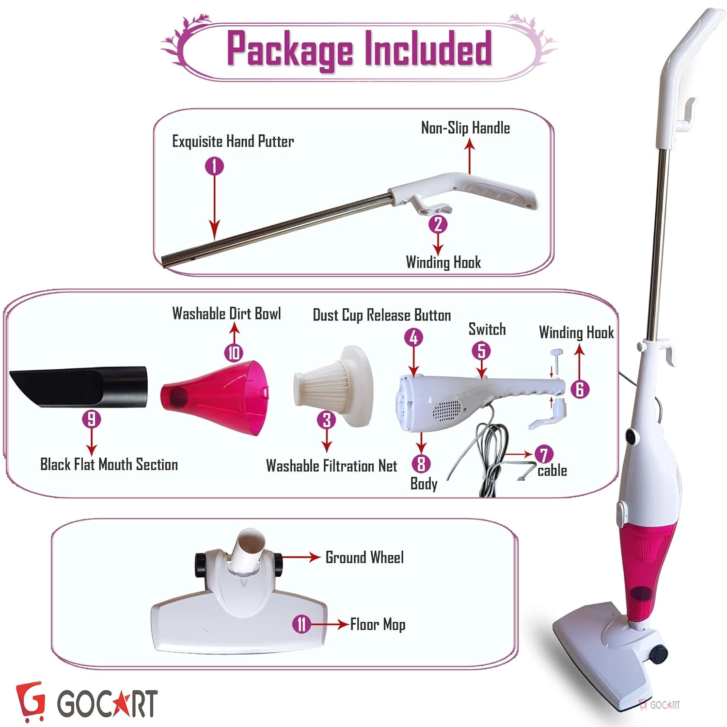 High Power Vacuum Cleaner - 800W turbo motor washable filter