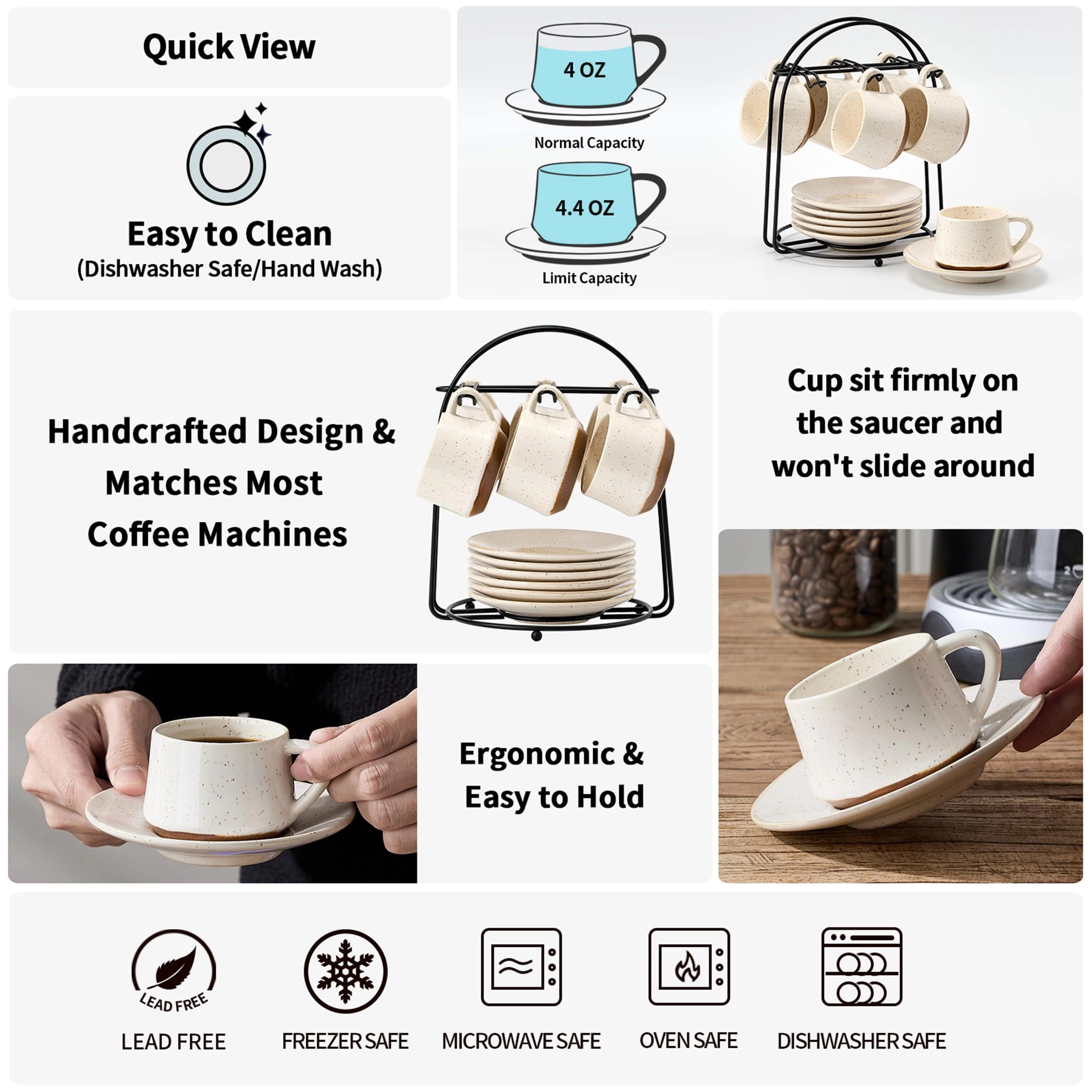 Ceramic Coffee Cup & Saucer - 13 pcs - Irregular Dot - 130 ml