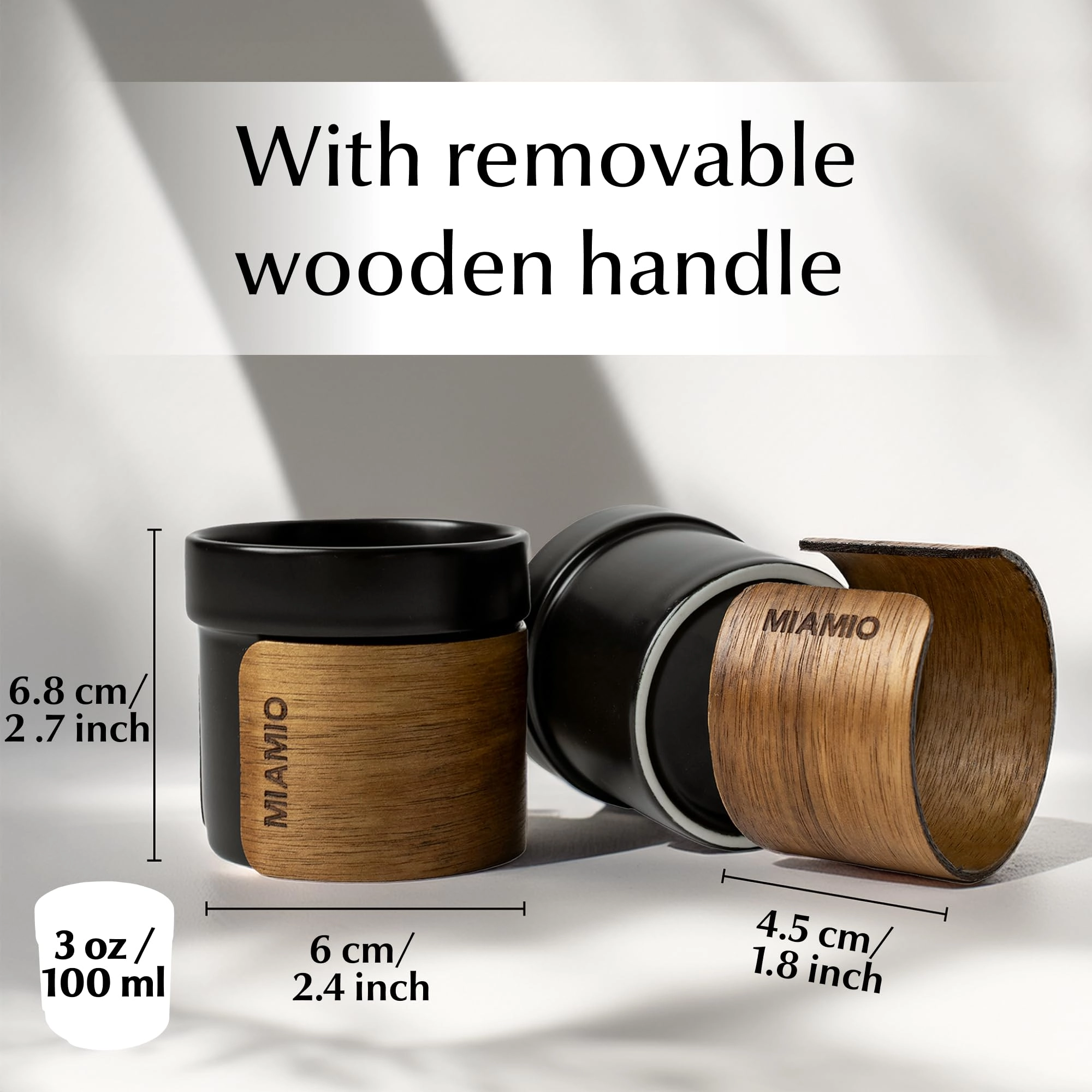 Espresso Cup - 4 pcs - Handleless Removable Wooden Cuff - 100 ml