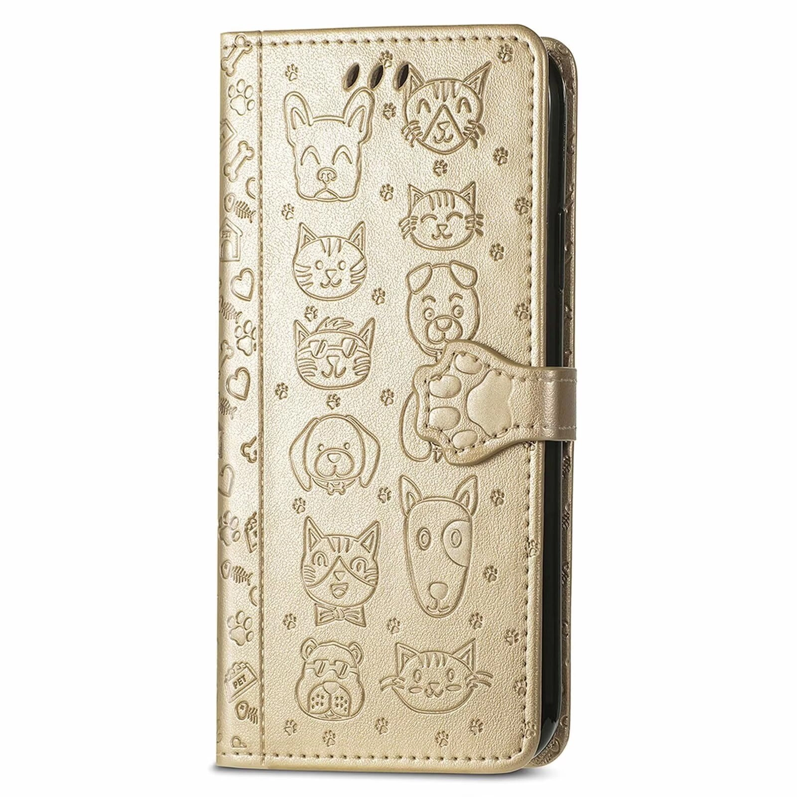 Nadoli Funny Cartoon Embossing Cat Dog Pattern Pu Leather Cat Paw Lanyard Standfunction Card Slots Wallet Flip Case Cover for Samsung Galaxy S24 Ultra