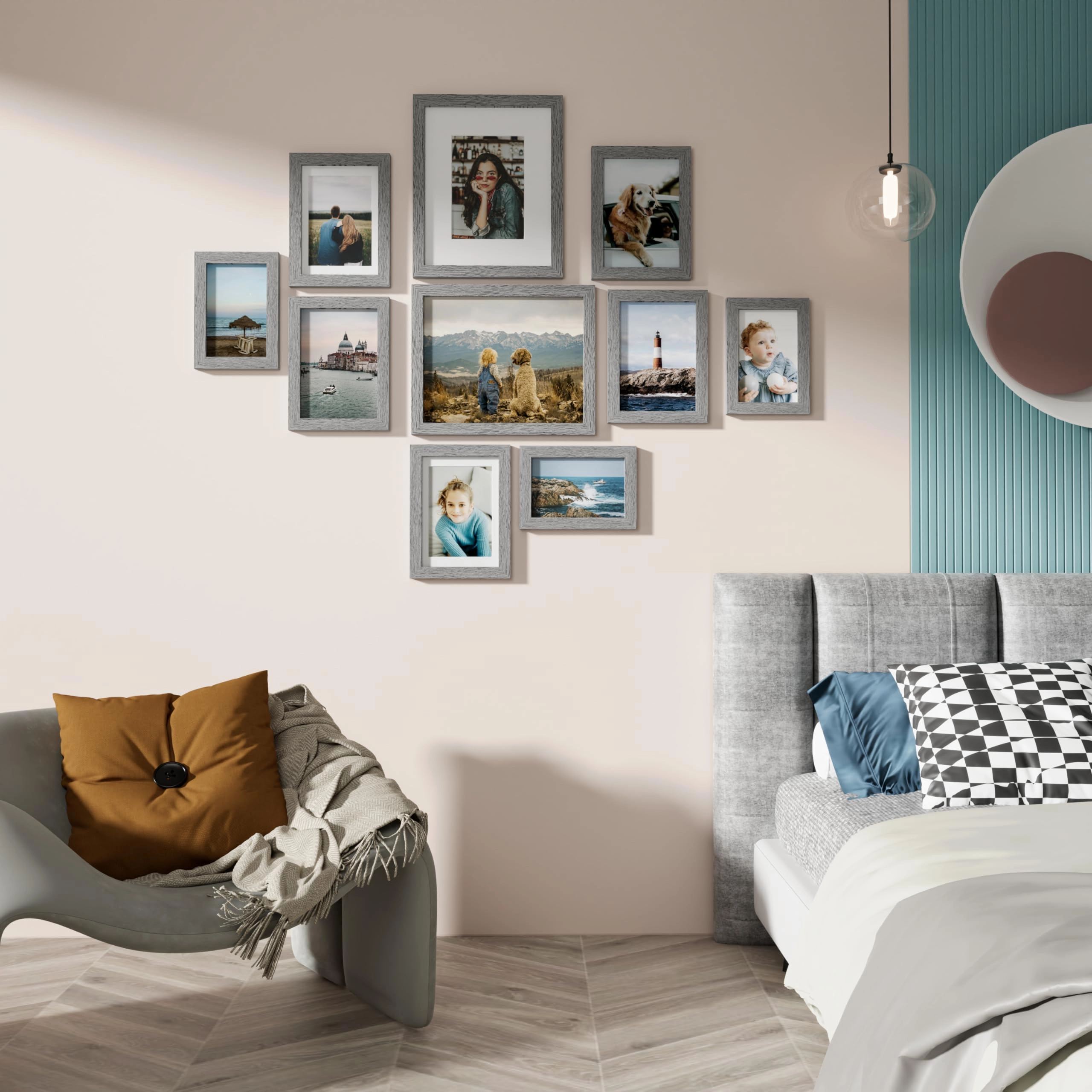 Picture Frames Set - 10 Pack Rustic Grey