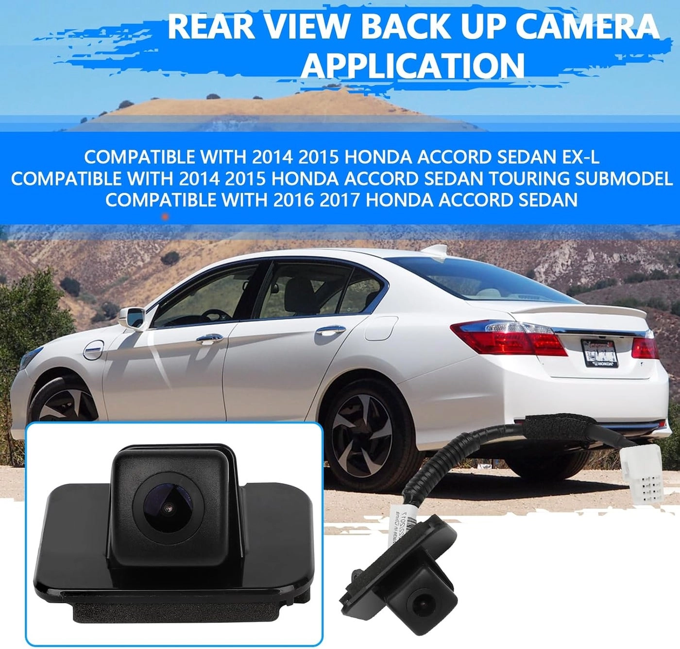 Back Up Rear View Camera - 2014-2017 Honda Accord EX-L Sedan black