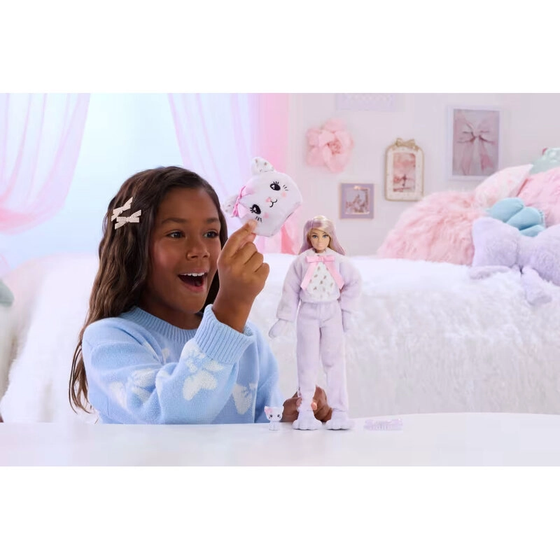 Barbie Cutie Reveal - JJP64 + Cuddly Series Kitten - 10 Surprises