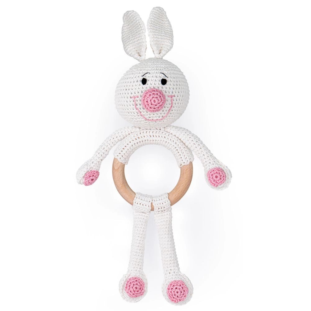 Handcrafted Crochet Toy With Teething Ring - premium cotton yarn