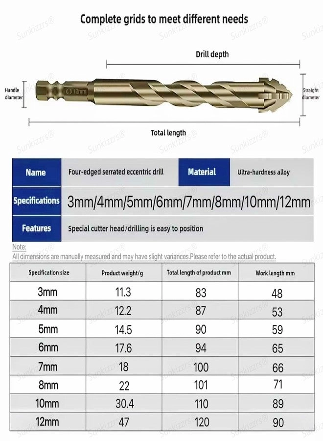 Hex Cross Sawtooth Tile Drill Bits - Alloy Steel 5 Pcs 12mm