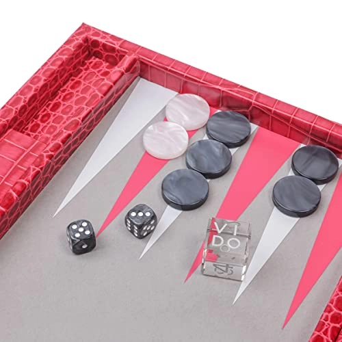 Backgammon Set - Medium Pink Crocodile Vegan Leather