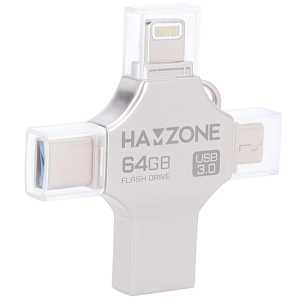 Hamzone 4-in-1 USB Flash Drive - Lightning Micro USB USB3.0 Type-C 64GB