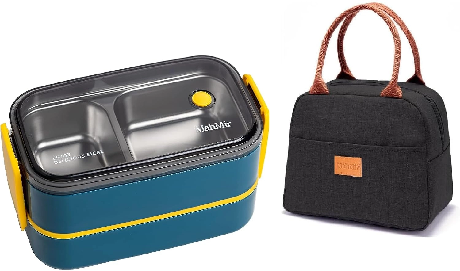 Stainless Steel Lunch Box - Insulated 2 Compartments 304 stainless steel + Lunch Bag - Pink