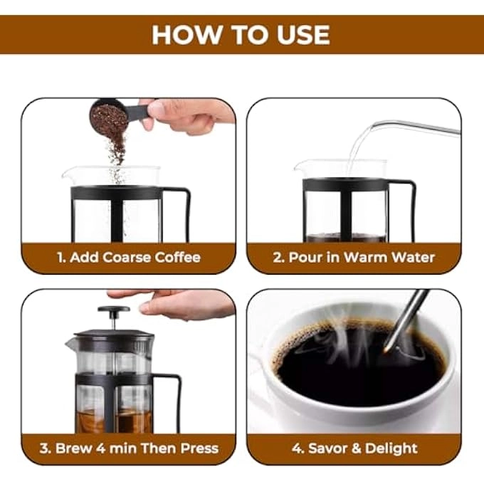 French Press - HighHeat Borosilicate Glass 304 Stainless Steel Filter 600Ml20Oz