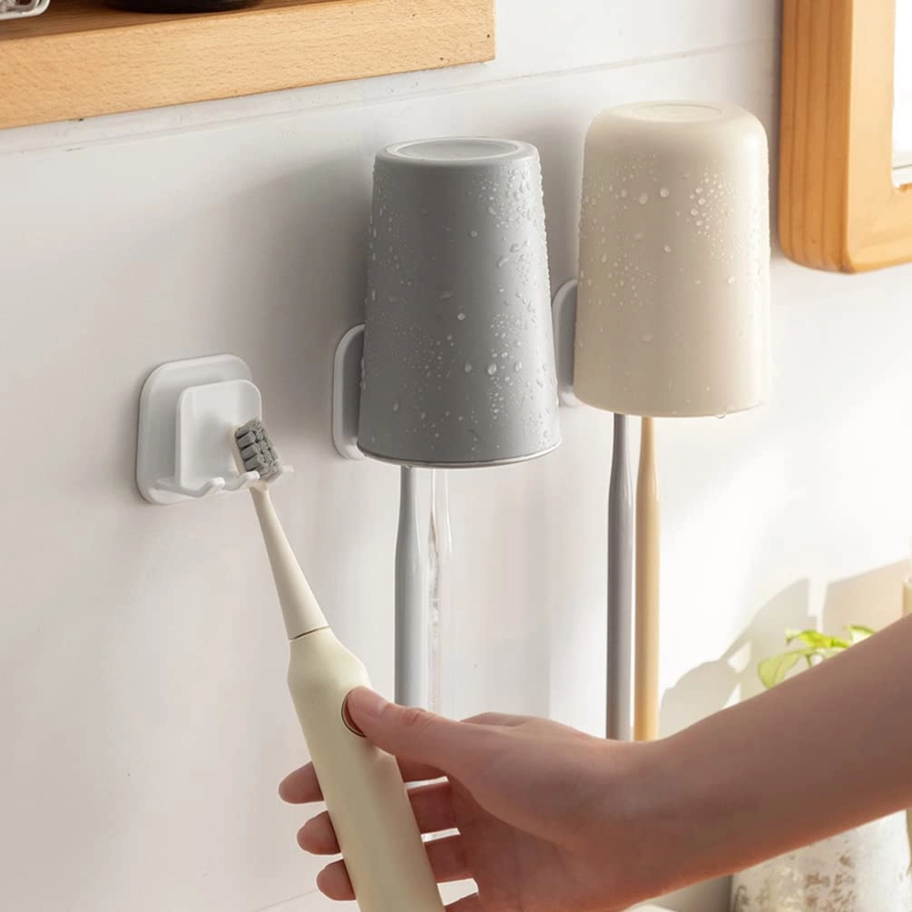 Toothbrush Holders - Wall Mounted White Plastic