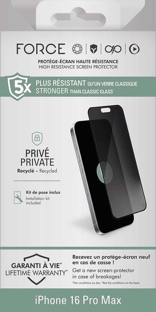 Force Original Glass Privacy Screen Protector iPhone 16 Pro - 2.5D 9H+