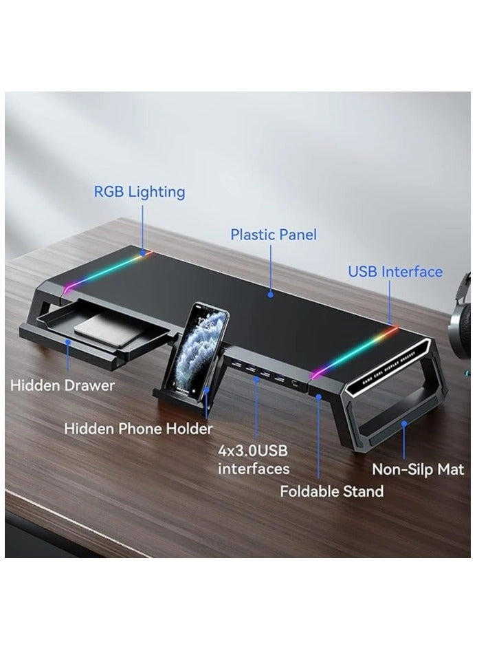 T6 monitor stand riser - 4 USB 3.0 HUB RGB lighting