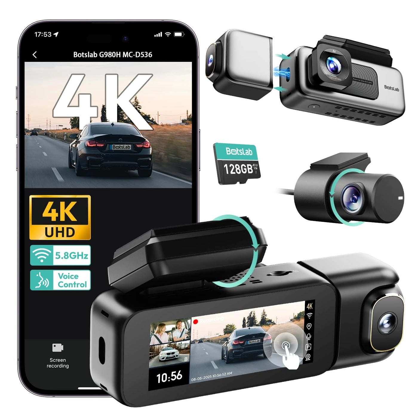 Botslab 3 Channel Dash Cam - 4K