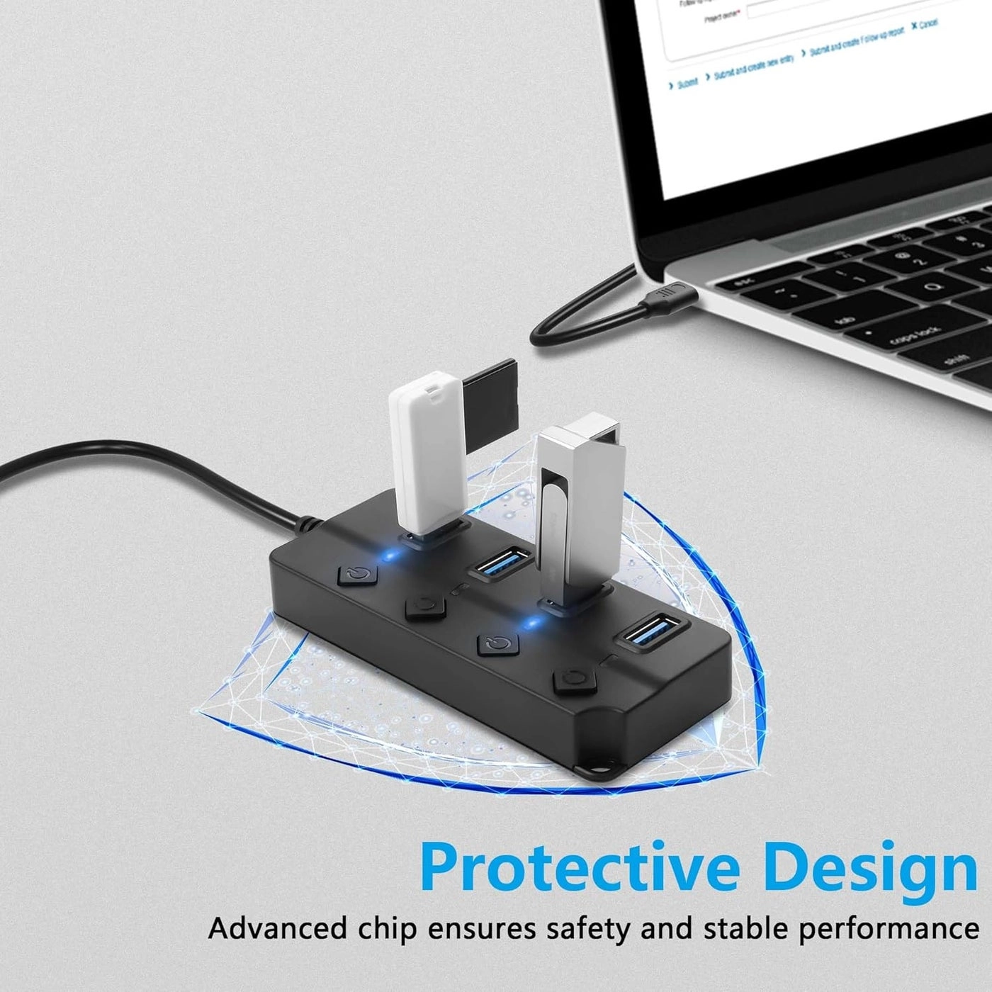 4Port USB Hub - USB2.0 Individual On/Off LED Switches