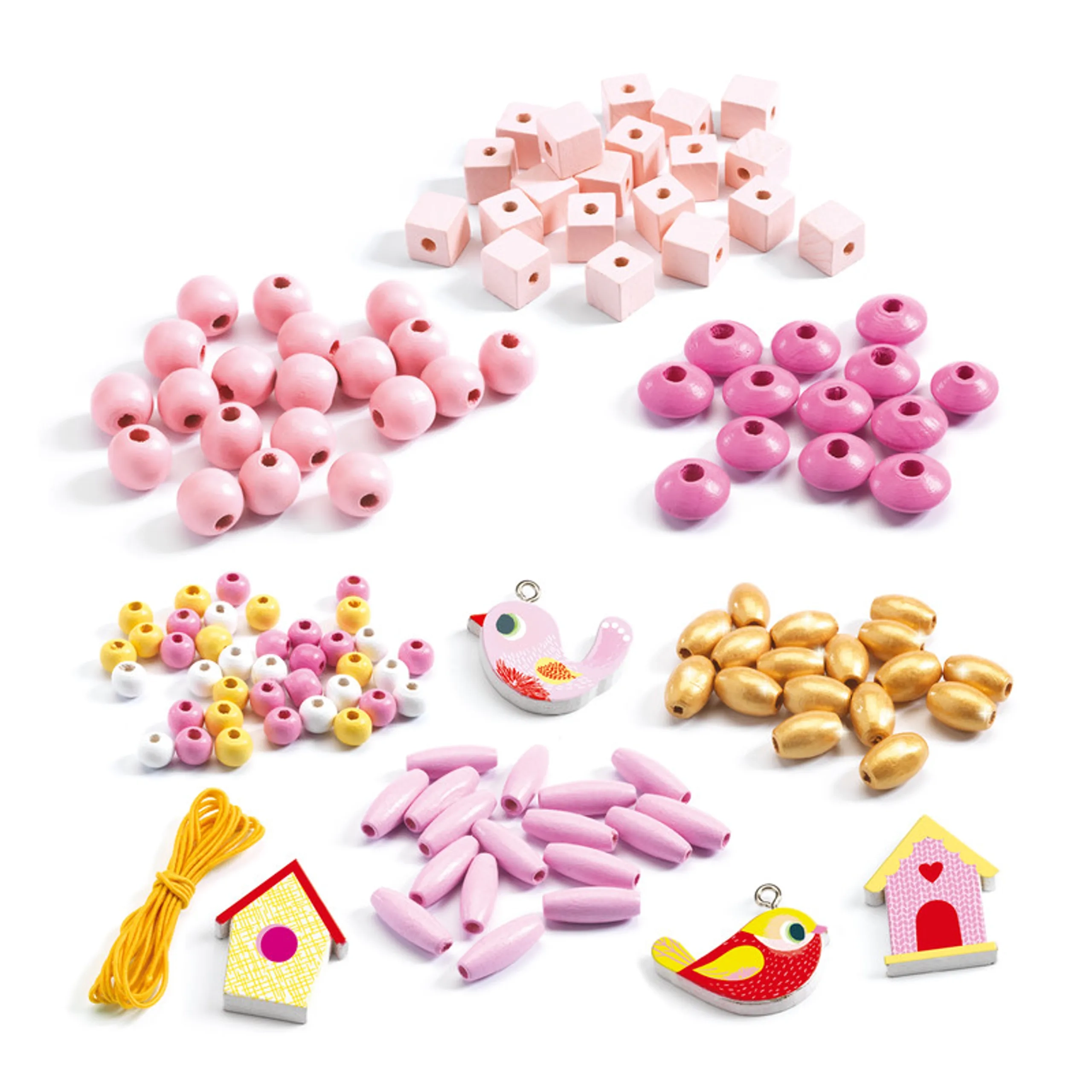 Wooden Bird Bead Kit - 450 beads 8 charms