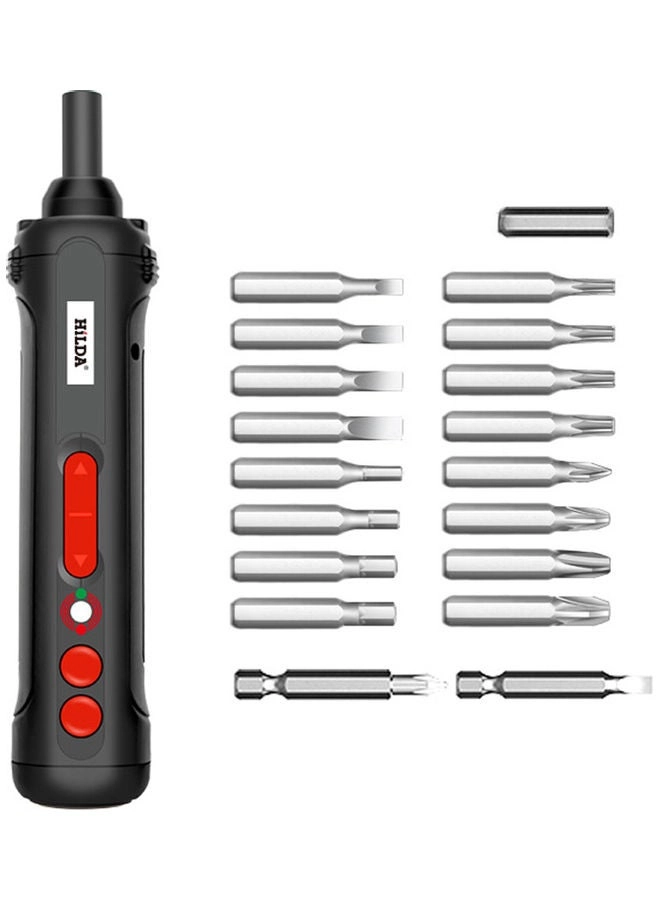 HILDA Mini USB Rechargeable Electric Screwdriver - 20-Piece LED Black/Red