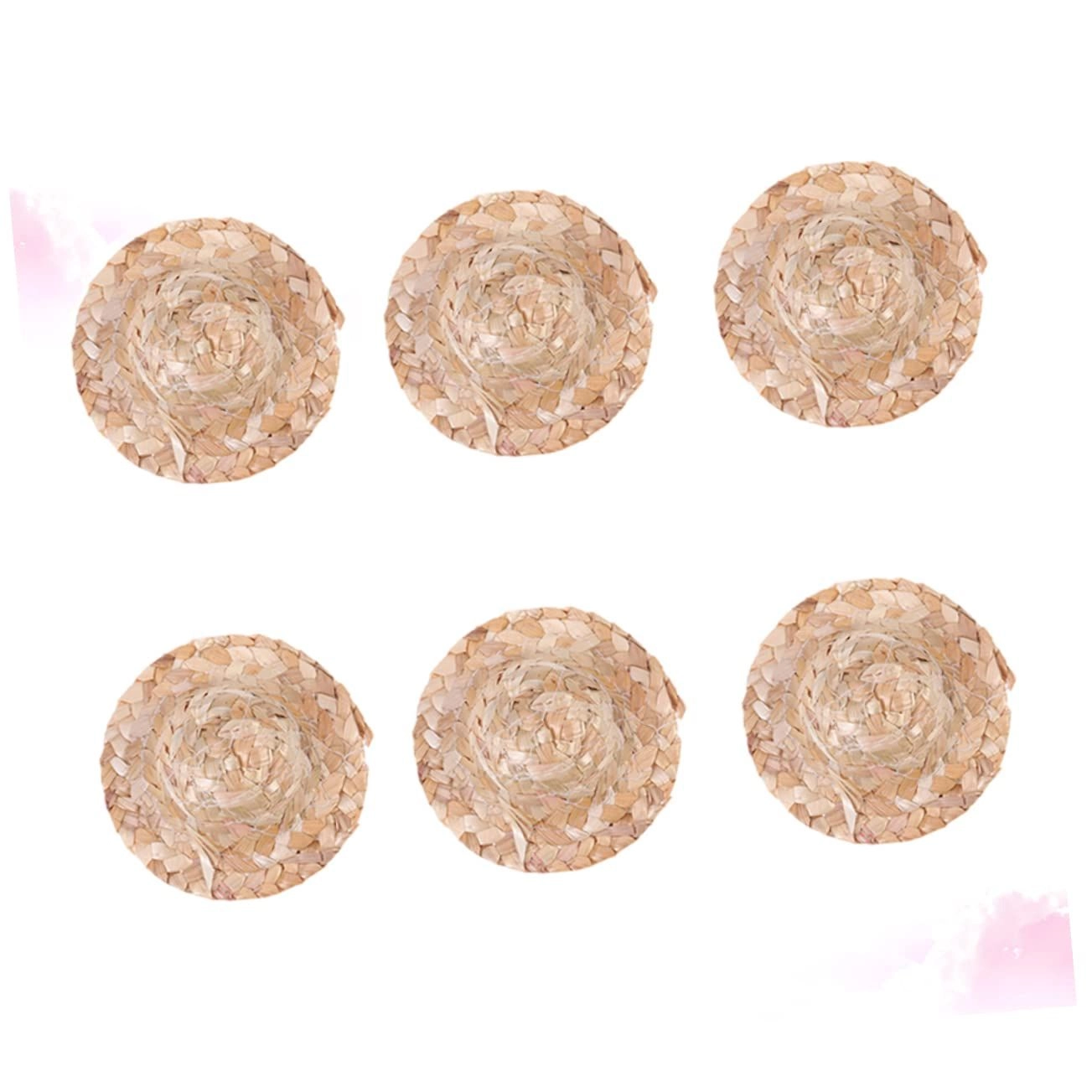Mini Woven Straw Hats - 6Pcs 8X8cm