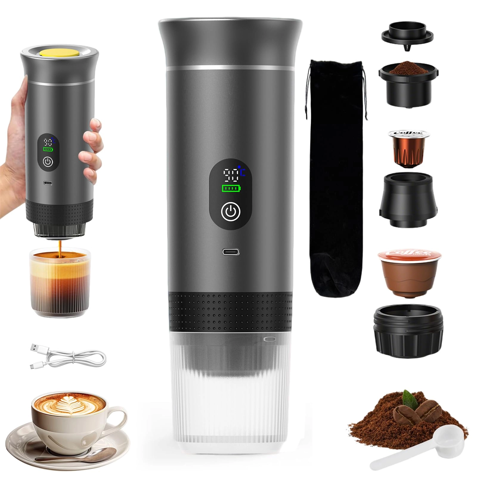 VHV KF-JN02pro2.0 - 90 Milliliters Large Capsules, Small Capsules, Coffee Powder