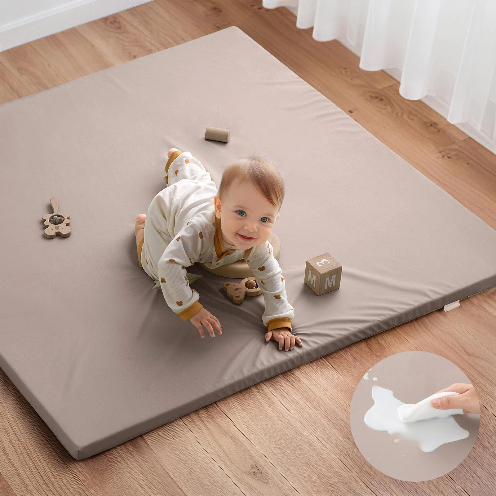 Vegan Leather Baby Play Mat - 50x50 Taupe