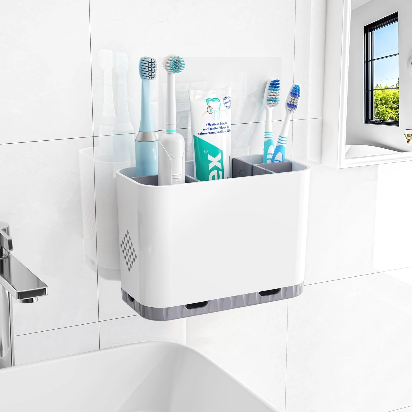 Homtalker Toothbrush and Toothpaste Holders - Countertop Detachable 5 Slots