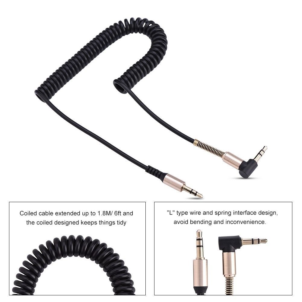 3.5mm Male to Male Spring Aux Cable - 1.8M/6ft