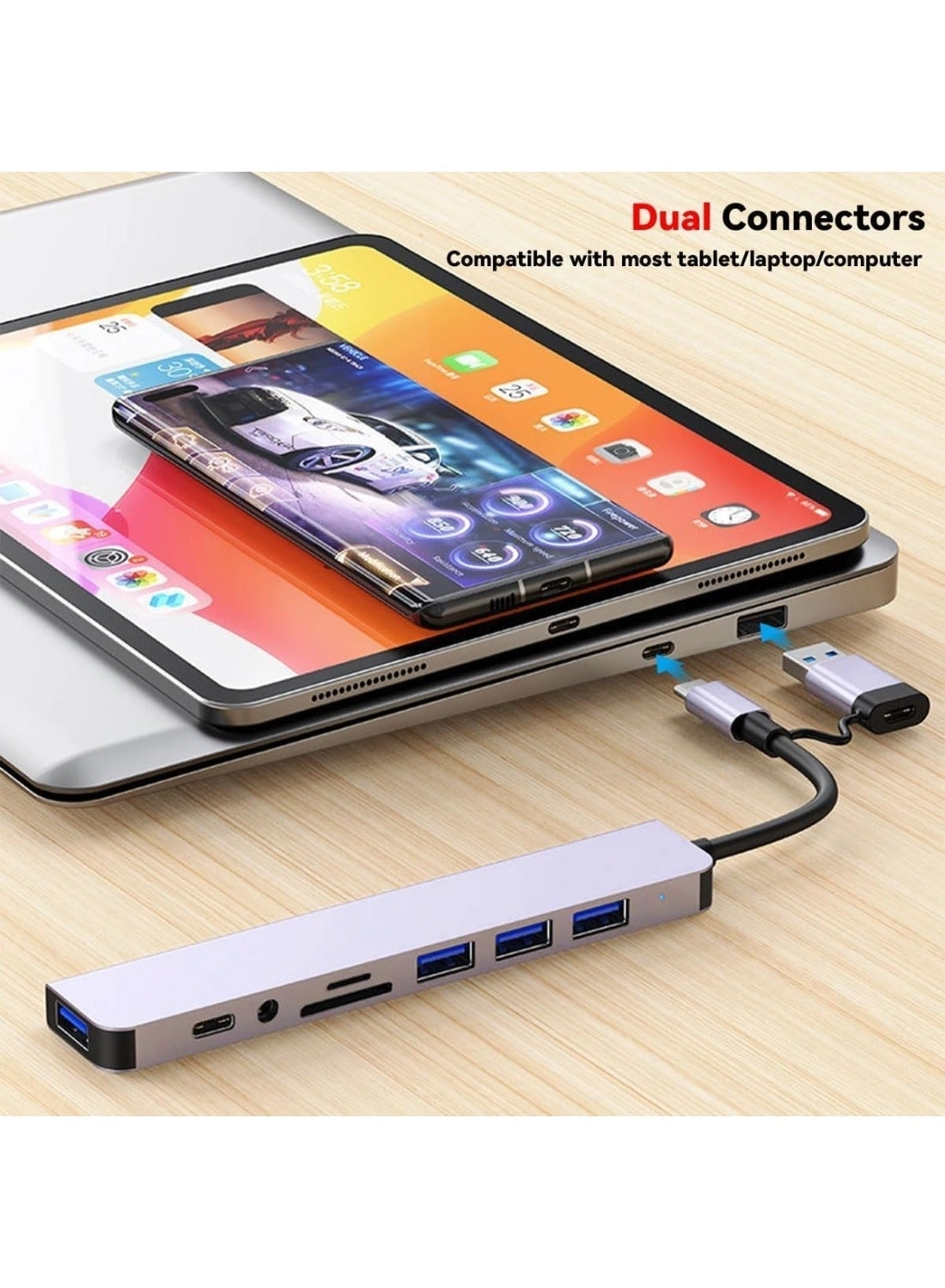 USB Hub Multiport Adapter - 8-in-1 4 USB 3.0 Ports USB-C