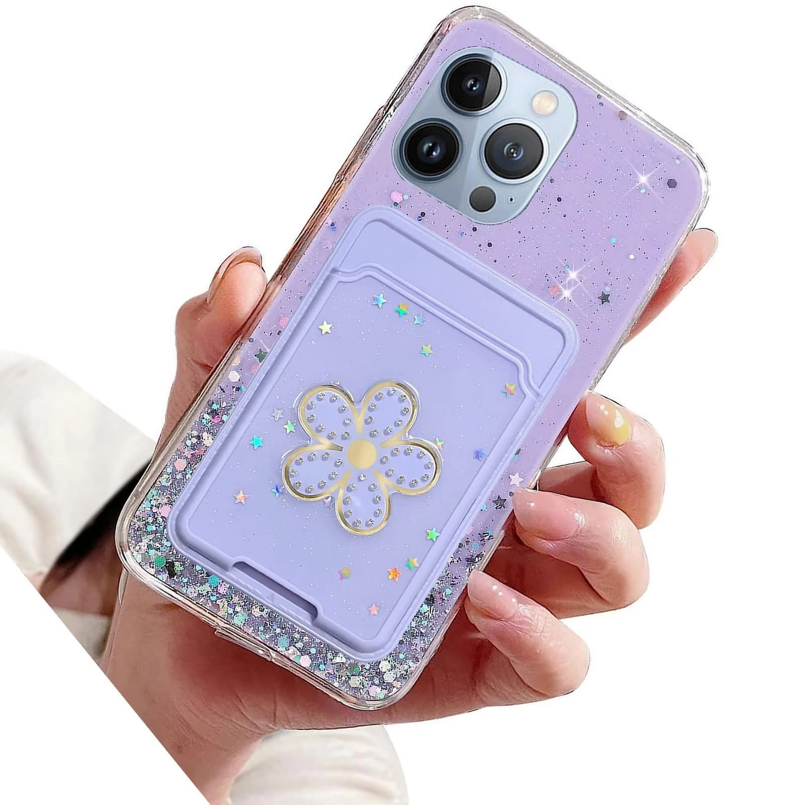 Rnrieyta Miagon Glitter Wallet Transparent Case - soft TPU Wallet for iPhone 13 Pro