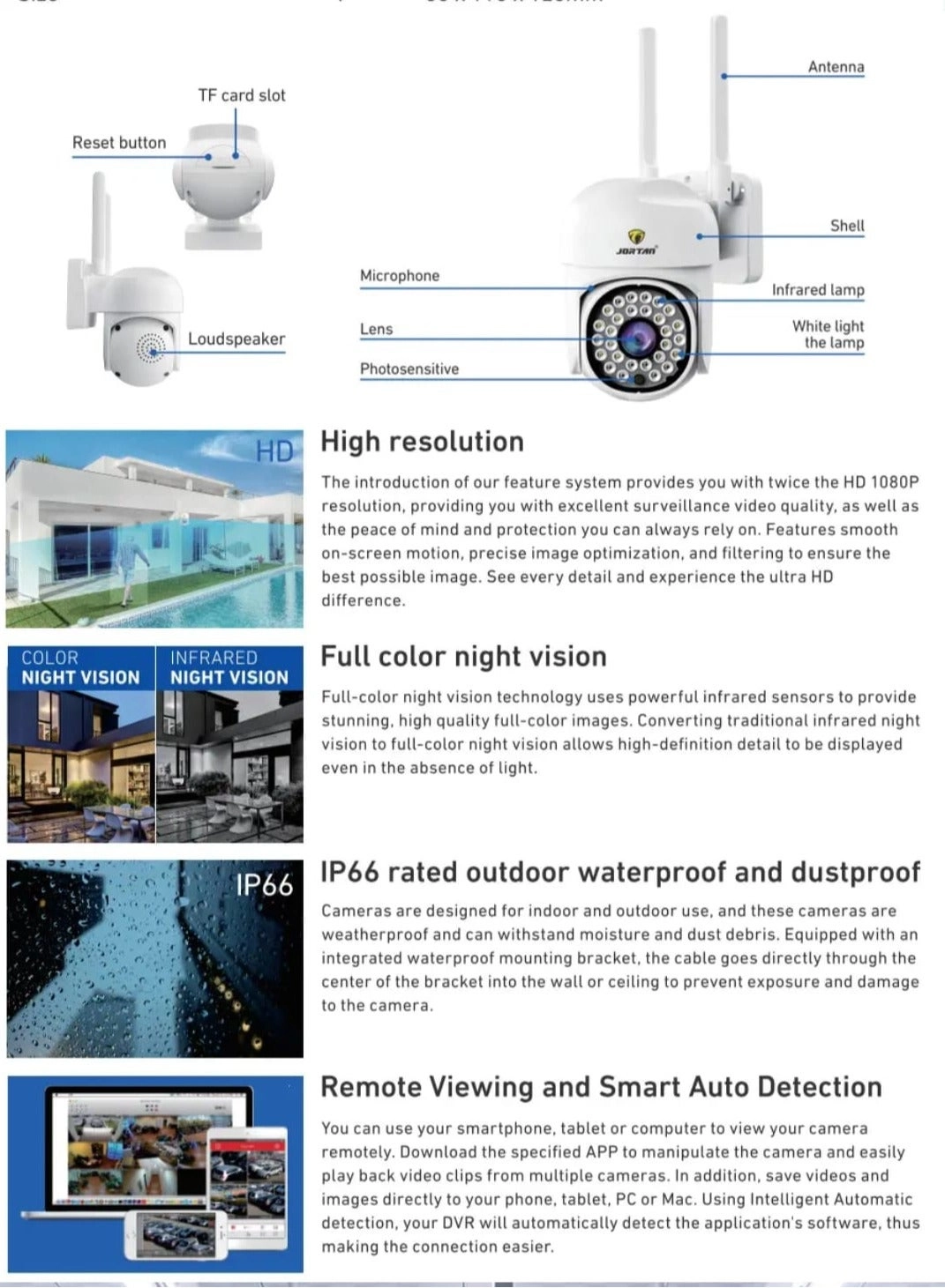 Indoor Outdoor Wi-Fi PTZ Camera 1080p