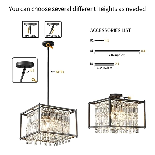 4 Lights Metal Crystal Chandelier - Dimmable