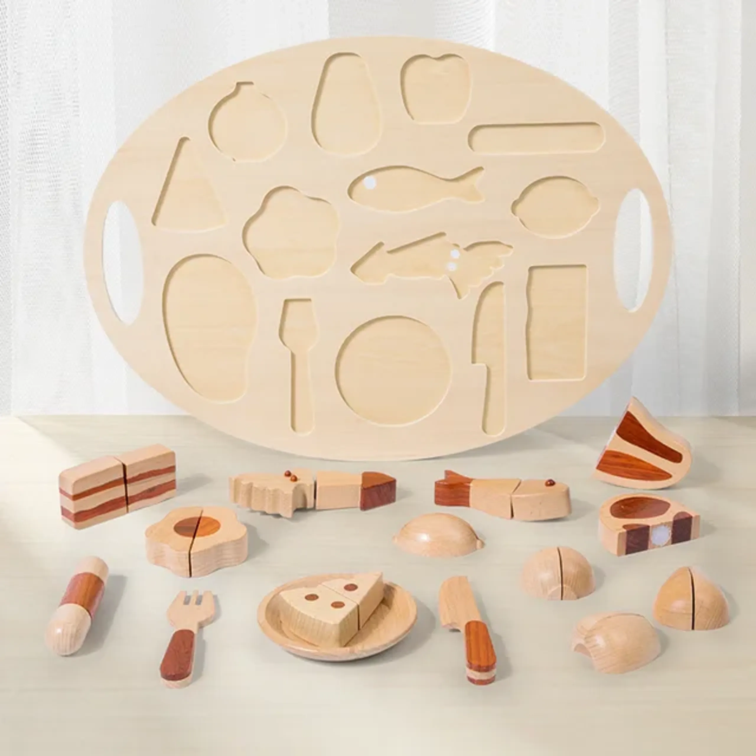 Natural Wooden Dinner Pretend Playset - Suitable for 3 years & above 15 pieces