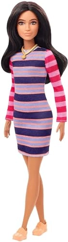 Barbie Fashionistas - Long Brunette Hair Striped Dress Ages 3+