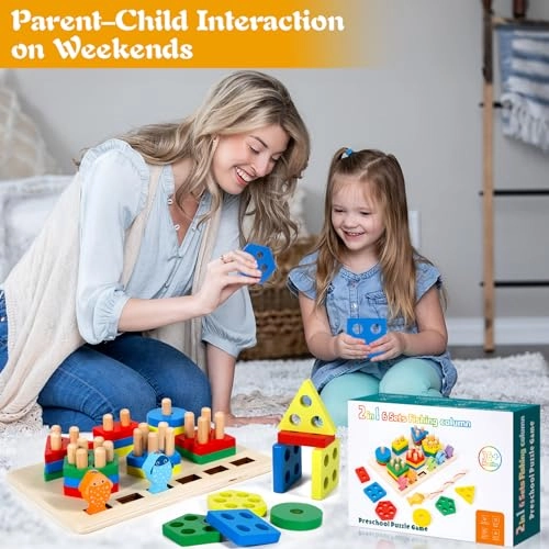 Wooden Sorting & Stacking Toy - 12 months - 3 years 24 pieces