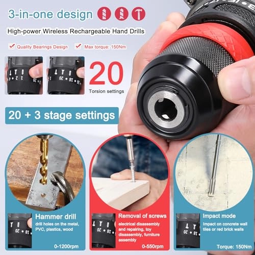 13mm Electric Cordless Drill - 150N.m 1250rmp