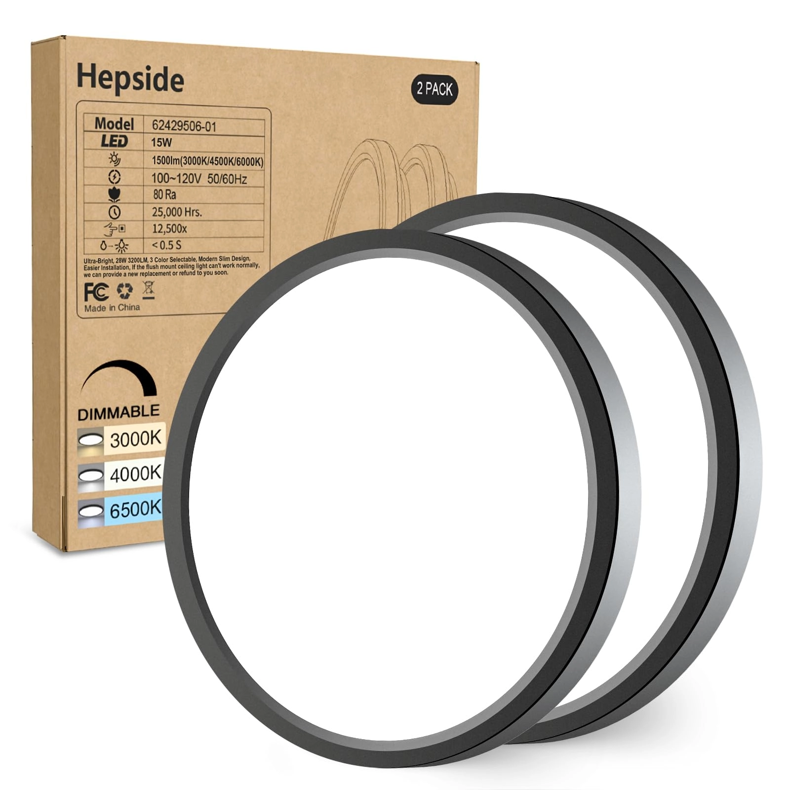 hepside Flush Mount Ceiling Light - 3000/4000/6500K Dimmable Pack