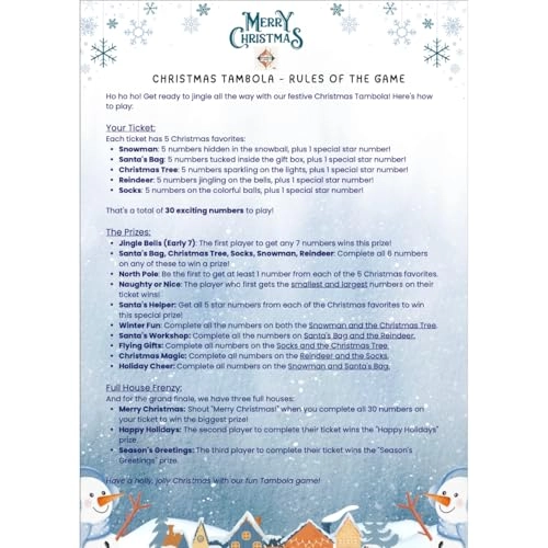 Christmas Theme Tambola Housie Tickets - English 24 Count
