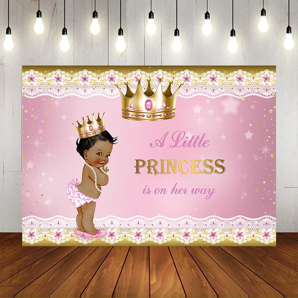 MZA STORES Baby Shower Backdrop - Pink and Gold 7x5ft