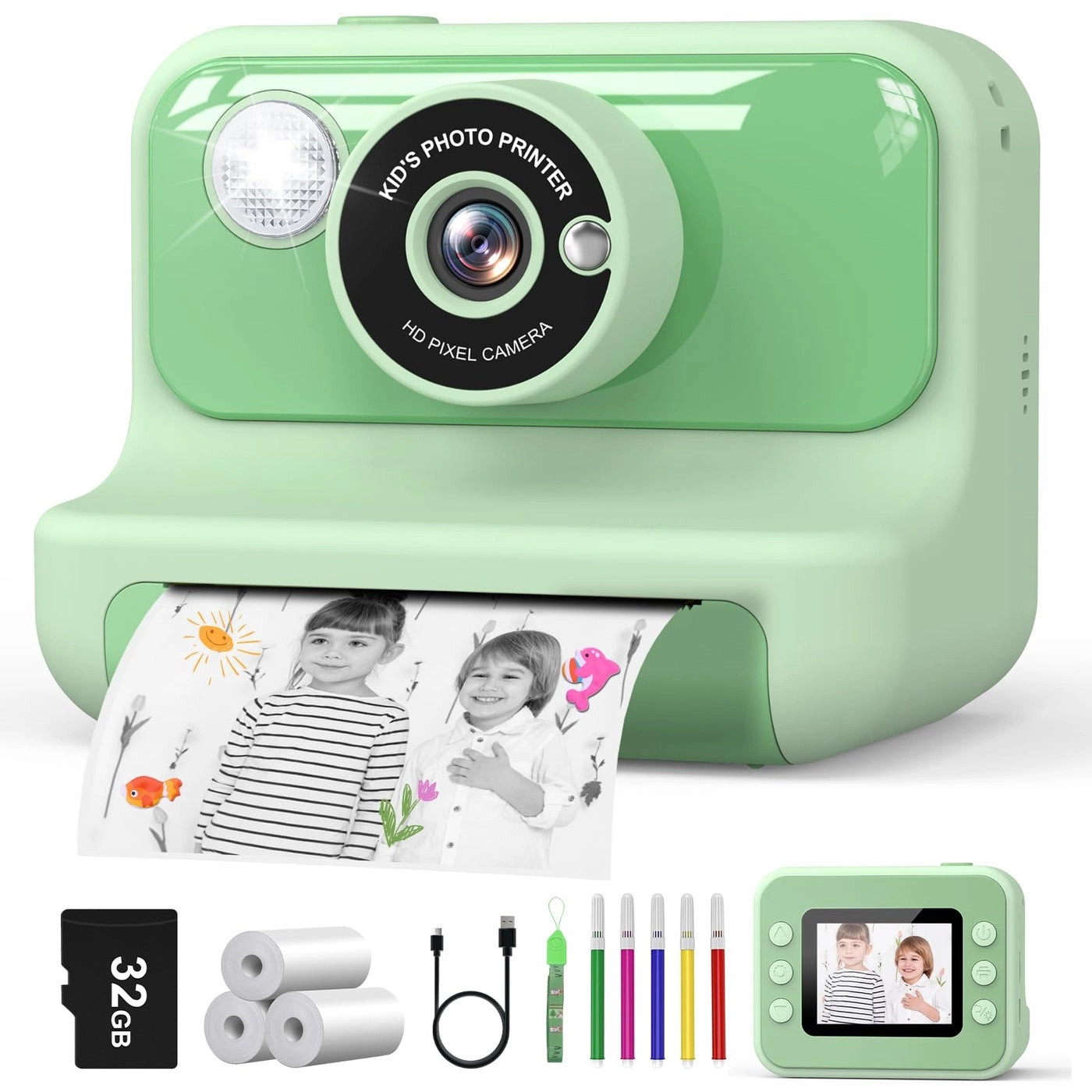 Hangrui Kids Camera Instant Print - 2.4'' 1080P 32GB