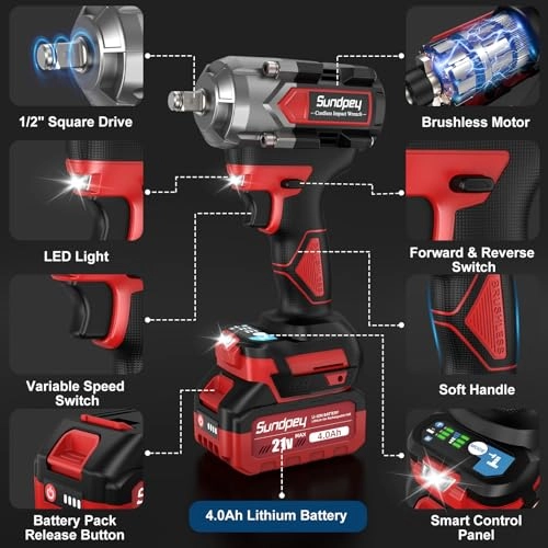 Cordless Impact Wrench - 600Ft-lbs(800Nm) 1/2"